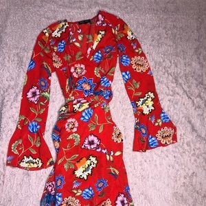 Gorgeous red floral wrap dress!